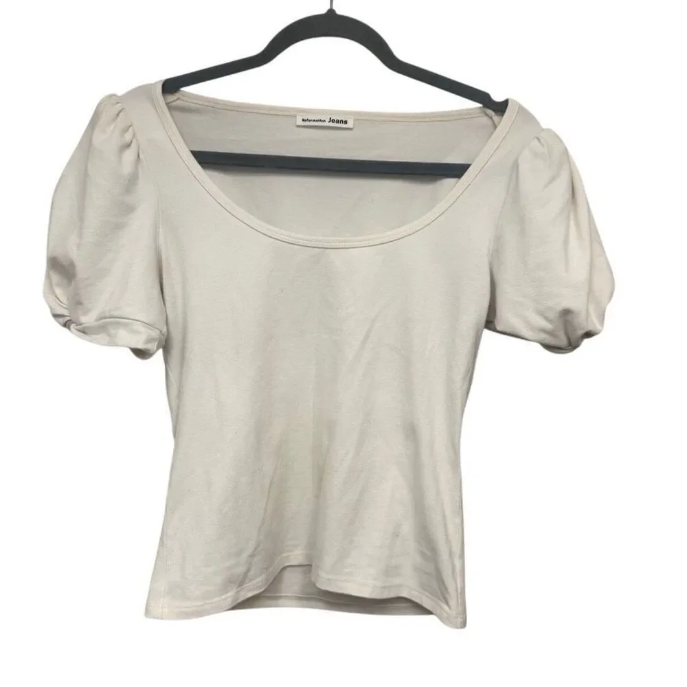 Reformation white puff sleeve blouse size medium